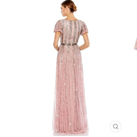 Mac Duggal Stripe Lined Sequin V-Neck Gown Rose Pink Size 4 NWT - Picture 2 of 13